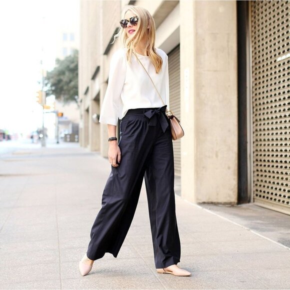 Olivia Polermo Chelsea28 Womens Navy Belted Wide Leg Wool Blend Palazzo Pants 0 - Picture 9 of 9